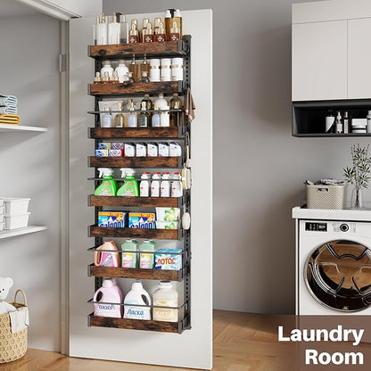 8 Tier Over The Door Pantry Organizer, 2 IN 1 Wall Mount or Metal Hanging Spice Rack for Pantry Organizers and Storage, Seasoning Shelves，Adjustable Basket with Hooks for Kitchen Cabinet and Closet