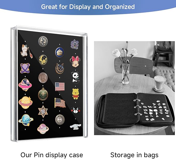 Acrylic Enamel Pin Display Case, Pin Shadow Boxes, Pin Collection Case for Wall & Tabletop Display, Pin Holder for Disney Pins, Pin Badge, Jewelry Pins, Hark Rock Pins (Clear, 8.8 x 6.8 inches)