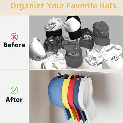 6 Pcs Hat Organizer for Baseball Caps, Hat Rack, Hat Hooks for Wall, Paper Towel Holder, Drilled or Adhesive Hanger for Door, Wall, Closet, Storage for Caps, Towel, Paper, Headband, Key, Belt, Tie