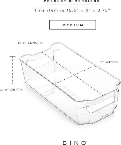 BINO | Stackable Storage Bins, Medium - 2 Pack THE STACKER COLLECTION Clear Plastic Built-In Handles BPA-Free Containers for Organizing Kitchen Pantry Multi-Use Organizer Bins