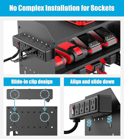 CCCEI Modular Power Tools Organizer Charging Station, Drills and Battery Storage Wall Mount, Garage Shop Organization, Anniversary, Birthday, Gifts for Men, Father, Black, 1 Pack.