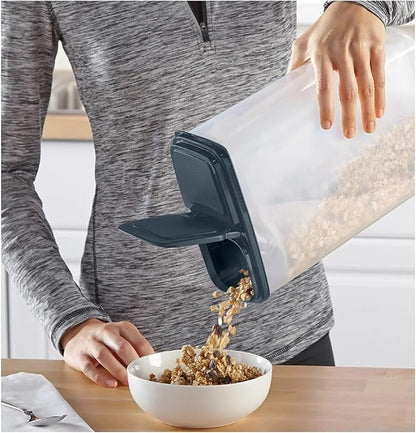 Small Cereal Dispenser, Clear Plastic, Gray Lid, 16-Cups (1 Each) 7.25" x 4" x 11.25"