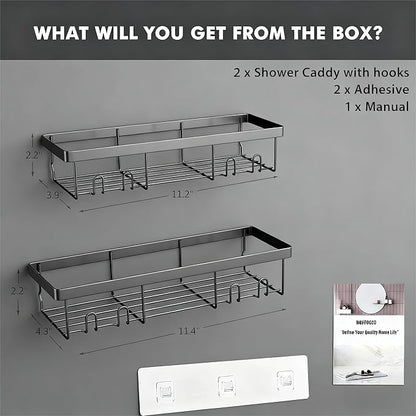 Moforoco Shower Caddy Shelf Organizer Rack, Self Adhesive Black Bathroom Shelves Basket, Home Farmhouse Wall Inside Organization and Storage Decor Rv Accessories, First Camper Apartment Essentials