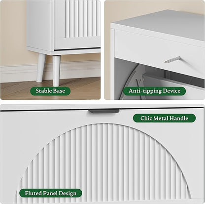 Xixini Shoe Storage Cabinet with 4 Flip Drawers, 36" Tall Narrow Wood Fluted Shoe Organizer for Entryway, Freestanding Wooden Hidden Slim Shoe Rack for Front Door Entrance, Hallway, Foyer, Solid White