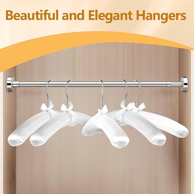 10 Pack Satin Padded Hangers, 17 Inch Large Anti Slip Cushioned Hanger, White Satin Hangers for Women, No Shoulder Bump Bride Hanger for Wedding Dress Sweaters Coat Women Clothes