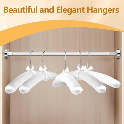 10 Pack Satin Padded Hangers, 17 Inch Large Anti Slip Cushioned Hanger, White Satin Hangers for Women, No Shoulder Bump Bride Hanger for Wedding Dress Sweaters Coat Women Clothes