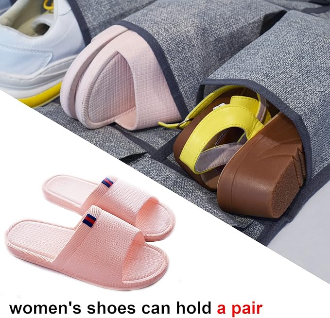 homyfort Over the Door Shoe Organizer,Hanging Shoe Rack Storage Holder with 24 Extra Large Fabric Pockets for Closet,Men Sneakers,Women High Heeled Shoes,Slippers,Grey 61.4''x22''