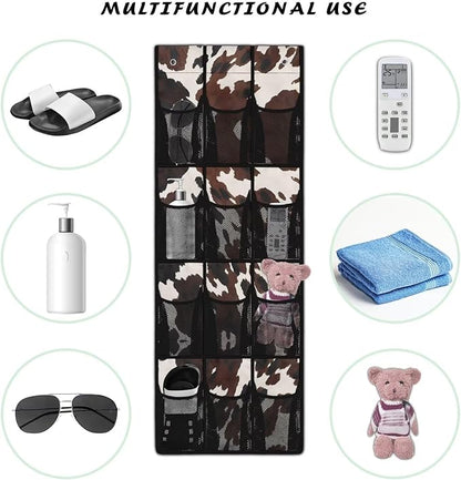 Brown Over The Door Closet Organizer 12 Pockets Cowhide Door Hanging Shoe Organizer for Office Space Saving Shoe Holder Hanger Large Capacity Wall Hanging Storage