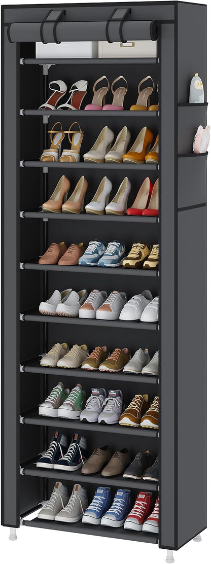 UDEAR 10-Tier Free Standing Shoe Rack Sturdy Shoe Rack Organizer for Closet Entryway Stackable Shoe Shelf with Dustproof Cover,Grey