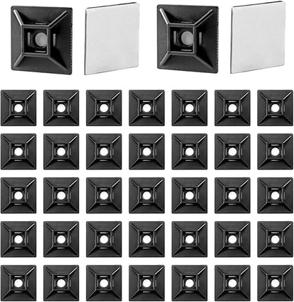 500Pcs Adhesive Zip Tie Mount, 3/4in Black Cable Tie Mount, Plastic Zip Tie Mounting Squares, Sturdy Zip Tie Sticky Mounting Pads for Cable Organizer (Black, 3/4"-500pcs)