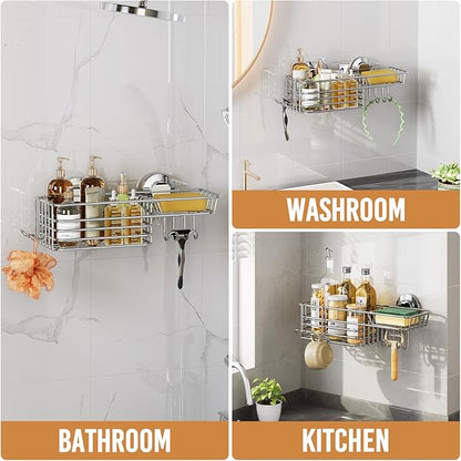 LEVERLOC Shower Caddy Suction Cup Shower Shelves Shower Holder，Silver