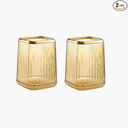2pcs Makeup Brush Organizer Holder Plastic Pen Pencil Holder Toothbrush Comb Storage Cup Cosmetic Tools Holder for Dresser Bathroom Office(Yellow)