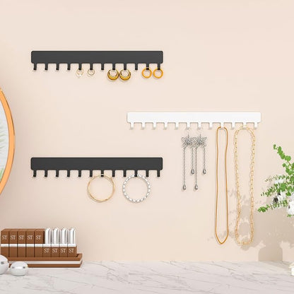 Bussdis Necklace Holder - Hanging Jewelry Organizer, Self-Adhesive, Wall Mount, 2 Pack, Black