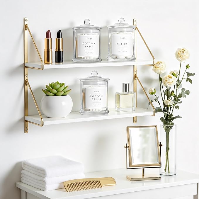 Ronasip 3 Pack Qtip Holder Dispenser, 16oz Bathroom Organizer and Storage Canisters, Glass Apothecary Jars with Lid - Home Decor, Room Decor Aesthetic(Transparent)