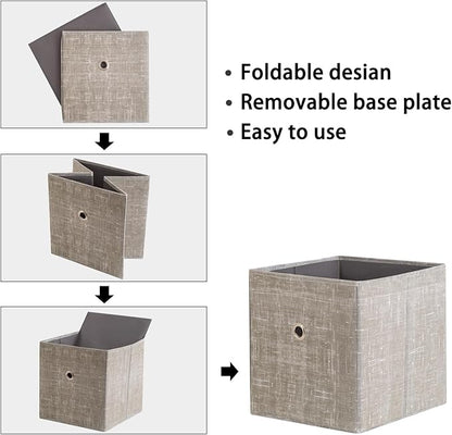 Foldable Storage Cubes Bins ,11 Inch Cloth Storage Cube Fabric Storage Box Cubes Organizer Baskets with Handles for Home Organizer Set of 6 (Cowboy Grey)