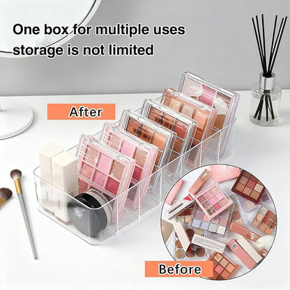 2 Pack Clear Acrylic Makeup Organizers, 7-Section Bathroom Organizer for Drawer, Cosmetic Display Cases, Blushes Highlighters Eyeshadow Powder Makeup Organizer Holder Storage
