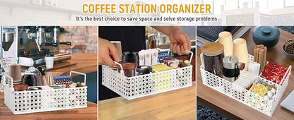 Metal Coffee Bar Organizer Countertop With Handles, Station Accessories, Pods Holder, and Tea Condiment Organizer - Mesh White