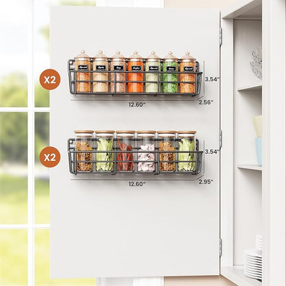 Mystozer Spice Rack Organizer Wall Mount, Hanging Spice Pantry Storage Shelf Organization, 4 Pack Space Saving Seasoning Organizer for Kitchen Cabinet, Door or Bathroom, Black