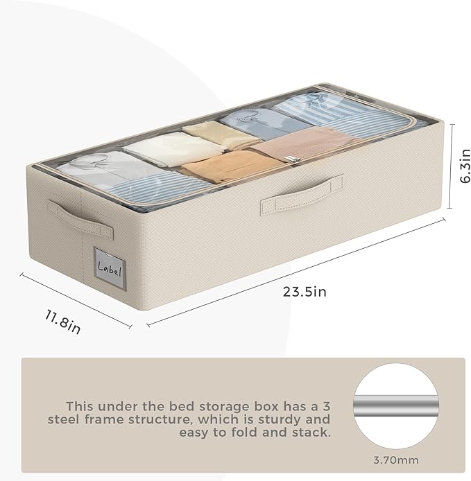 Under Bed Storage Bins Frame Storage Box Oxford Fabric Sturdy Underbed Container Foldable Stackable Large Capacity Clothes Organizer