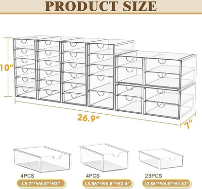 YFXCVSL Acrylic Makeup Organizer with 31 Drawers, 6 Pack Clear Storage Drawers, Bathroom Makeup Organizer for Palettes, Cosmetic, and Beauty Supplies,Ideal for Vanity, Cabinet,Desk Organization