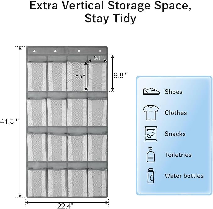 F-color Hanging Organizer - Over the Door Shoe Organizer, Cruise Essentials for Cabin & RV, Breathable Mesh Storage Pockets, Space Saving Hanging Storage Holder with 4 Sturdy Metal Hooks