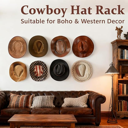 NANATI 3.15 inches Metal Hat Hooks for Wall, 6 Packs Cowboy Hat Holder, Hat Rack for Storage, Hat Organizer for Baseball Caps, Strong Adhesive Cap Holder, Cowboy Hat Hanger for Western Room Decor