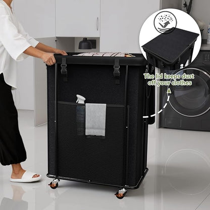 220L Laundry Hamper with Lid, Rolling Laundry Basket with Wheels, Large & Tall Dirty Clothes Hamper with Metal Frame and Removable Bag for Bedroom Aesthetic, Laundry Room, Bathroom, Dorm