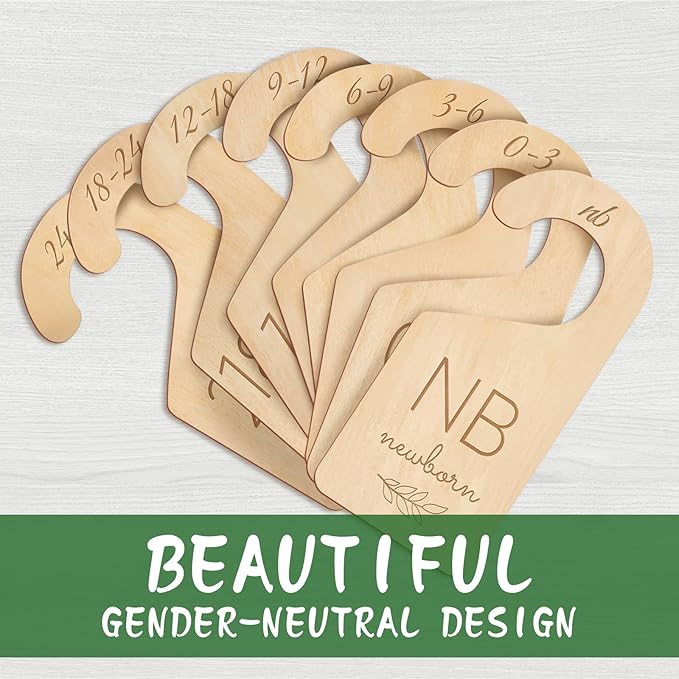 Wooden Baby Closet Dividers - 8 Pcs Double-Sided Design for Newborn Nursery Room Wardrobe Storage by Months Size - Perfect Toddler Clothes Organizer (Olive-1)