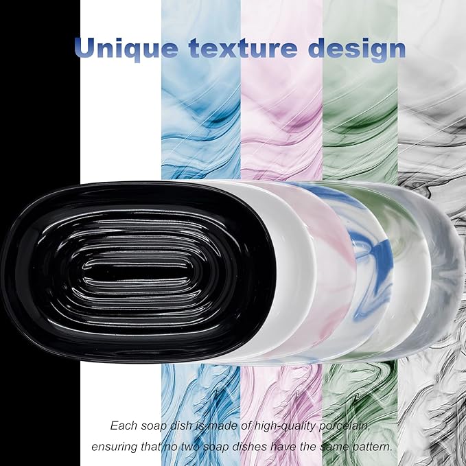 Ceramic Marble Pattern Soap Dish, Textured Raised Soap Saver Tray for Shower Bathroom Kitchen Sink Vanity, Easy to Clean Multi-Use Holder for Bar Soap Jewelry Rings Keys, Green (1 Pack)