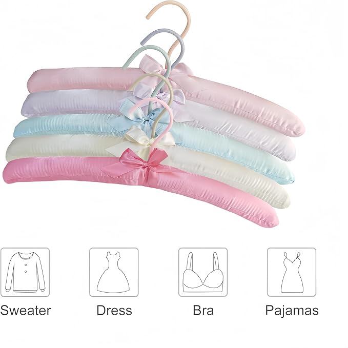 10 Pack Satin Padded Hangers for Women Clothing, Anti Slip Sponge Fabric Clothing Hangers Coat Racks for Sweater, Coat, Suit, Dress (10-Color_B)