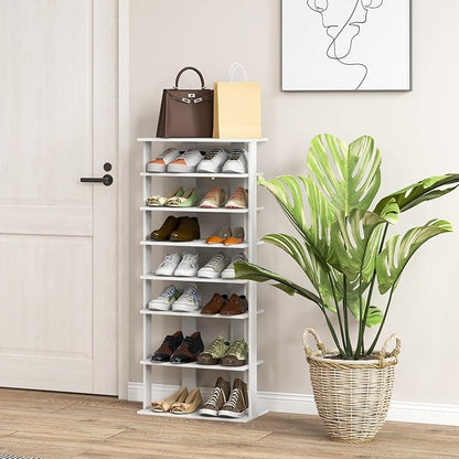 Tangkula 8-Tier Vertical Shoe Rack, Space-Saving Corner Shoe Organizer for 14 Pairs, Narrow Shoe Storage for Entryway, Front Door, or Closet