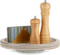 Lazy Susan Organizer Wooden Turntable: Hanobe White Round Wood Trays 12" for Decorative Kitchen Counter Coffee Table Home Decor with Beaded Spice Spinner