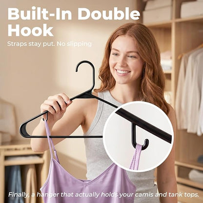 HOUSE DAY Plastic Hangers 20 Pack, Space Saving Clothes Hangers with Built-in Hooks, Durable & Strong Closet Organizers and Storage, Dorm Room Essential, Perfect for Shirts, Coat, Pants, Dress - Black
