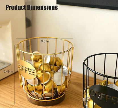 Coffee Pod Holders for Counter, K-Cup Holder, Metal Coffee Pod Basket, Espresso Pods Organizer, Coffee Station Accessories (Gold Plating)
