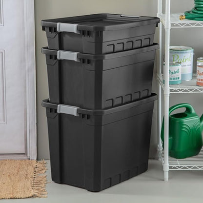 Sterilite 8-Pack Plastic Storage Bins with Lids, Stackable Containers, 27 Gallon, Black