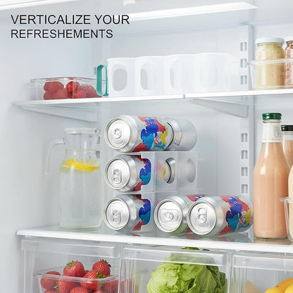 Stacking Can Dispenser for Fridge, Vertical Soda Organizer Rack to Maximize Shelf Space, Slim PP Plastic Storage Holder for Pantry & Kitchen