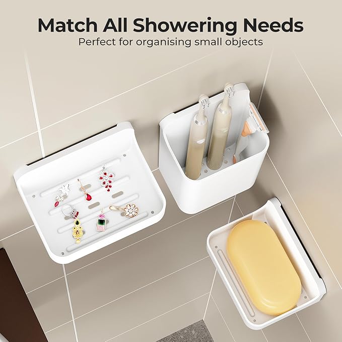 Orimade Shower Caddy 5-Pack, No-Drill Adhesive Shelves for Bathroom, Rustproof ABS Storage Organizer Set, White