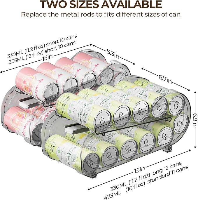 Drink Organizer for Fridge, Soda Can Organizer Dispenser for Refrigerator with Automatic Rolling,Organize Standard Size 11.15oz or 12oz Cans Drink,Save space for Fridge、Kitchen、countertop （2 pack）
