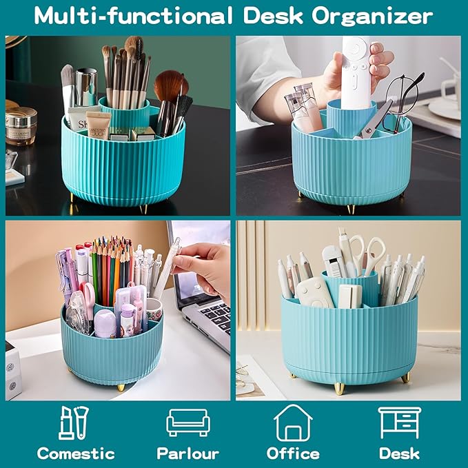 fanado 360° Rotate Makeup Brush Holder Organizer, Makeup Organizers Countertop, Makeup organization and Skincare Storage with Gift Box Packing for Vanity, Desktop, Bathroom (Blue)