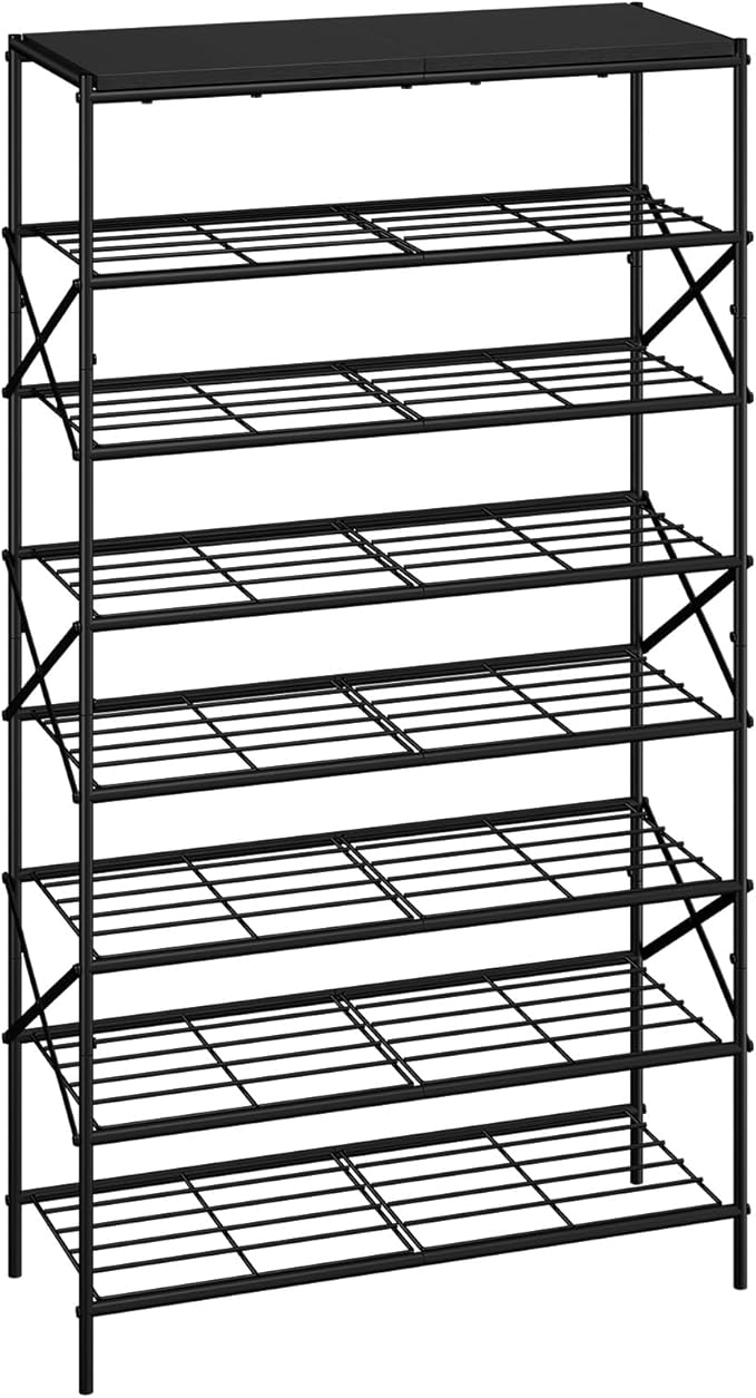 IBUYKE 8 Tier Shoe Rack, Large Capacity Shoe Storage Organizer for 32 Pairs of Shoes, Metal Shoe Storage Rack with Shelf for Entryway Hallway Closet Garage, Black TXJ018B