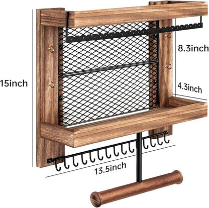 Pinzoveco Hanging Jewelry Organizer Wall Mounted With Wall Jewelry Organizer Holder For Necklaces Bracelet Earrings Ring (Rustic Wood)