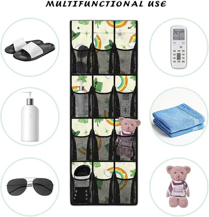 Over the Door Shoe Organizer 12 Large Pockets Hanging Shoe Rack for Closet Organizers and Storage Sturdy Oxford Fabric Shoe Hanger Rainbow Green Hat