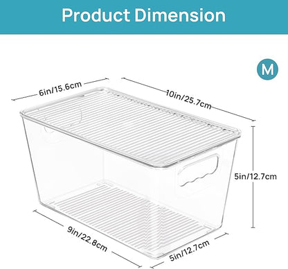 Vtopmart 12 Pack Clear Stackable Storage Bins with Lids, Medium Plastic Containers with Handle for Pantry Organizer and Storage,Perfect for Kitchen,Fridge,Cabinet, Closet,Bathroom Organization