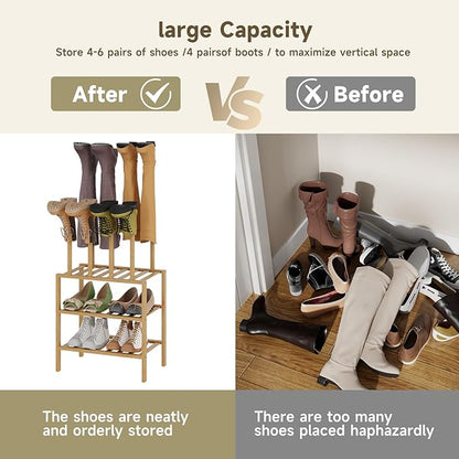 Boot Rack for Tall Boots Organizer,3-Tier Multiuse Shoe Rack and Boot Storage Rack,for Tall Boots,Sneakers,High-Heel (Natrual, 3-tier-short)
