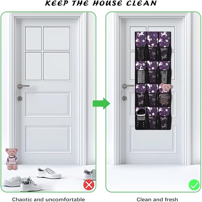 Purple Shoe Organizer Over The Door Mesh Fabric Door Hanger Organizer for Closet Lucky Horse Wall Hanging Storage Space Saving Panda Shoe Holder Hanger for Bathroom