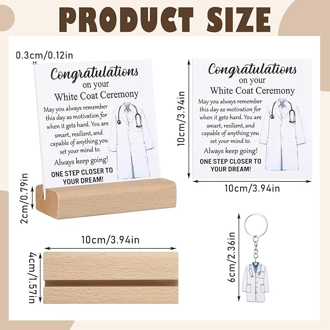 Gerrii 6 Pcs White Coat Ceremony Gifts for Men Women Include First White Coat Hanger Keychain Pen Notebook Ceramic Mug and Wooden Base for Veterinary Pt Nurse Podiatrist Medical Graduation Gift