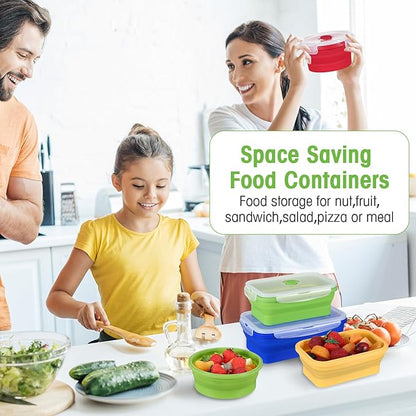 Yaomiao 16 Pack Collapsible Food Storage Containers with Lid Foldable 8 Pcs Rectangle Storage Bowl and 8 Pcs Round Silicone Food Bow for Lunch Camping Rv Accessories Microwave Freezer(Bright Colors)