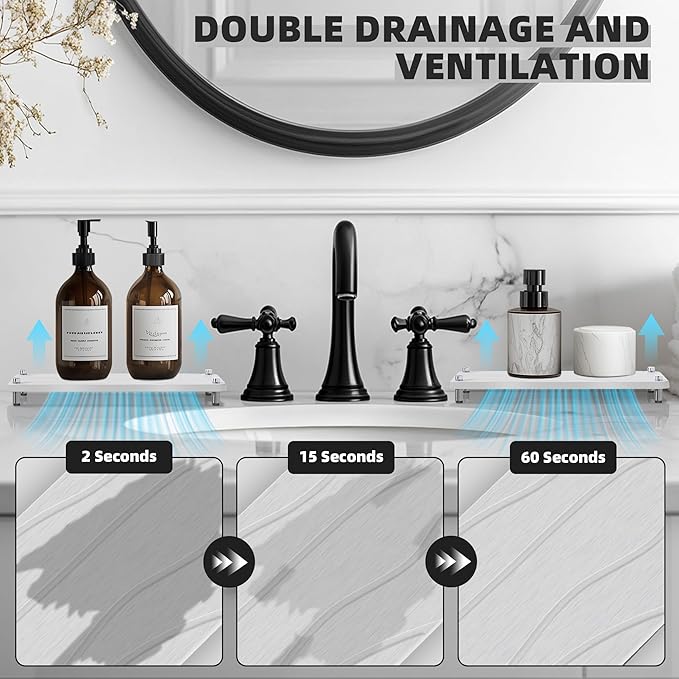 2Pcs Stone Drying Mat, Water Absorbing Stone Tray with Stainless Steel Feet, Fast Drying Diatomite Stones Sink Tray, Soap Dish Rack, Vanity Trays Dispenser Organizer for Bathroom(11"L x 4.3"W x 1.3"H)