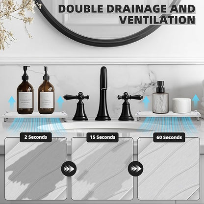2Pcs Stone Drying Mat, Water Absorbing Stone Tray with Stainless Steel Feet, Fast Drying Diatomite Stones Sink Tray, Soap Dish Rack, Vanity Trays Dispenser Organizer for Bathroom(11"L x 4.3"W x 1.3"H)