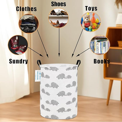 Storage Bin, Canvas Fabric Collapsible Organizer Basket for Laundry Hamper,Toy Bins,Gift Baskets, Bedroom, Clothes,Baby Nursery (Full Love Elephant)